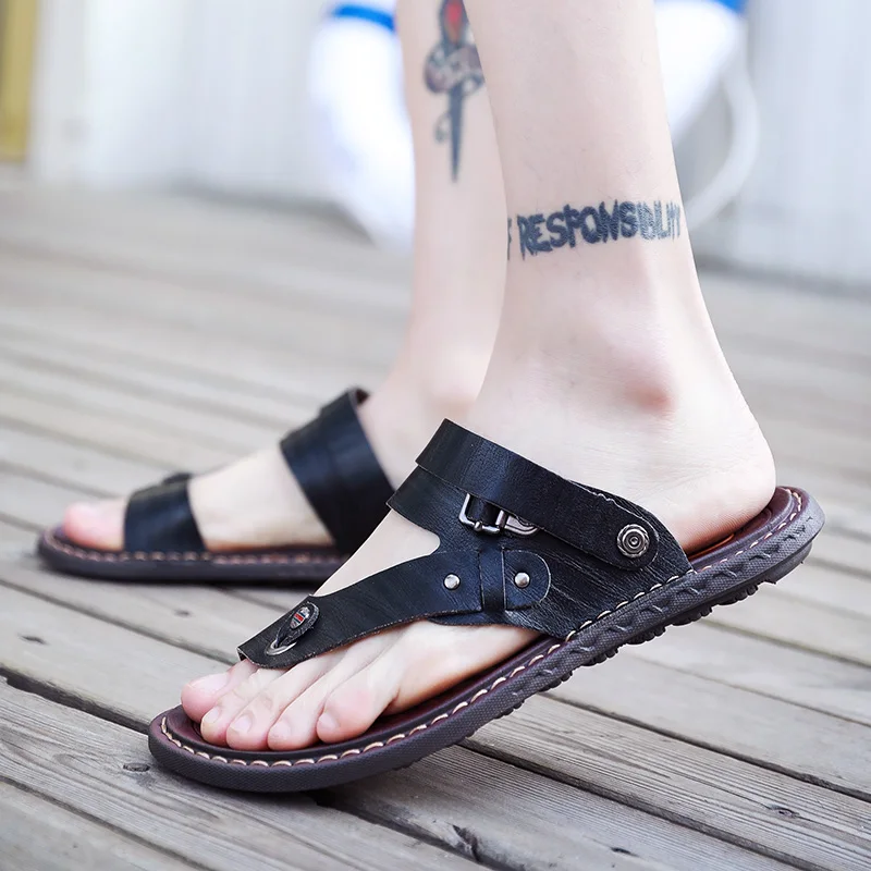 Slippers Men's Summer Flip Flops Non-slip Beach Shoes 2019 New Soft Bottom Sandals Pinch Tide Male | Обувь