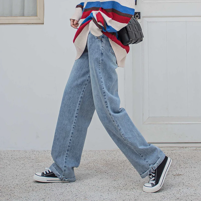 Женские повседневные Прямые джинсы с широкими штанинами, с регулируемой талией
Женские повседневные Прямые джинсы с широкими штанинами, с регулируемой талией