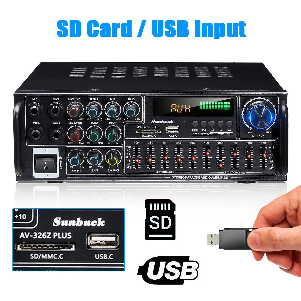 2000 Вт домашний автомобильный стереоусилитель bluetooth объемный звук USB SD AMP FM AUX 4