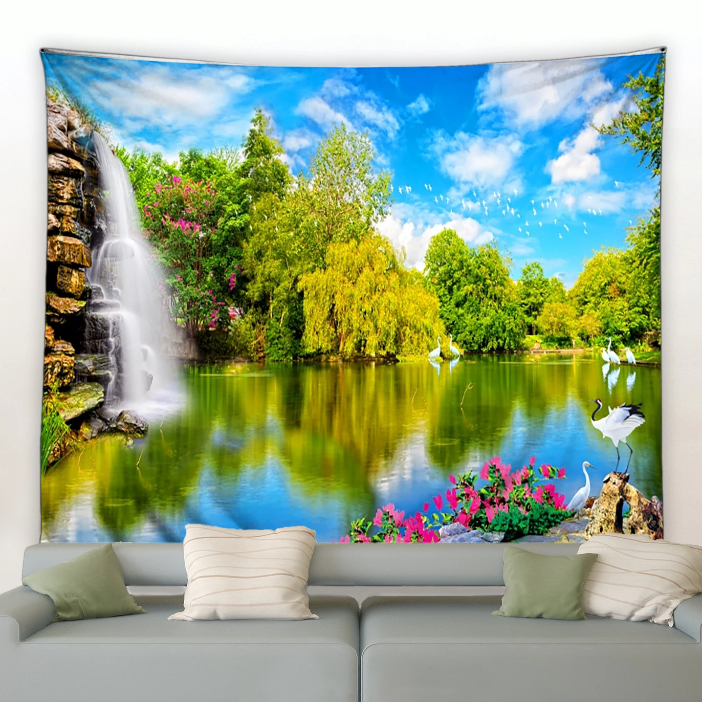 

Natural Forest Waterfall Landscape Tapestry Psychedelic Mandala Home Art Decorative Tapestry Hippie Bohemian Yoga Mattress Sheet