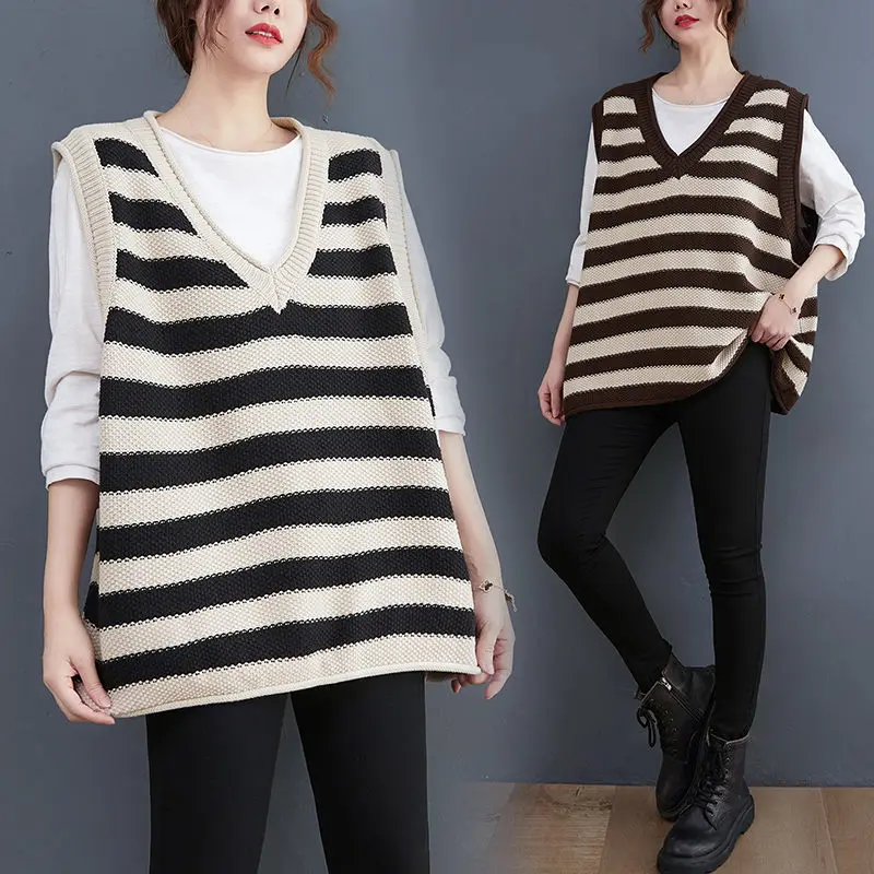 Женский трикотажный жилет в полоску, Свободный пуловер с V-образным вырезом, Свободный Топ оверсайз, одежда для весны, M2061, 2022
Женский трикотажный жилет в полоску, Свободный пуловер с V-образным вырезом, Свободный Топ оверсайз, одежда для весны, M2061, 2022