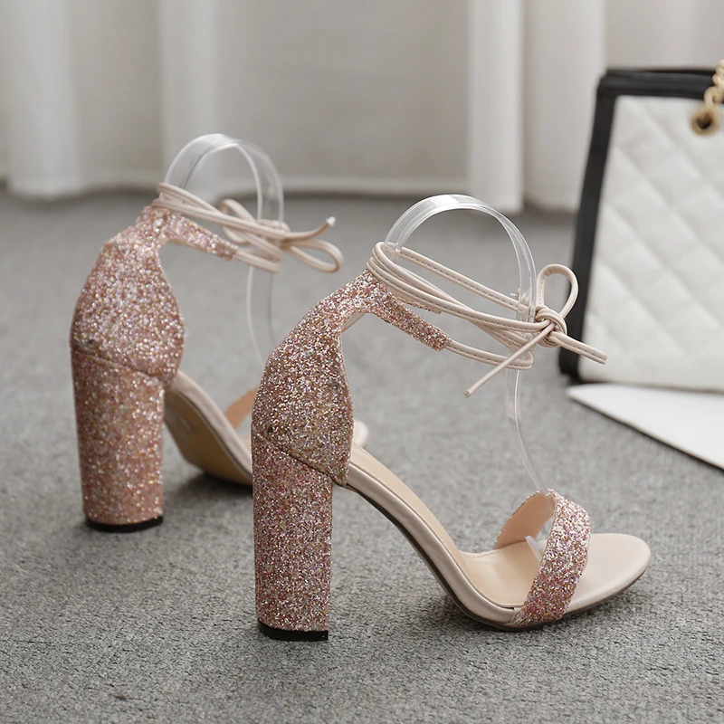 Women Sandals High Heels Sequined Open Toe Ankle Lace-Up Bowknot chunky heel Golden Wedding Party Sandals Summer New 2021
Women Sandals High Heels Sequined Open Toe Ankle Lace-Up Bowknot chunky heel Golden Wedding Party Sandals Summer New 2021