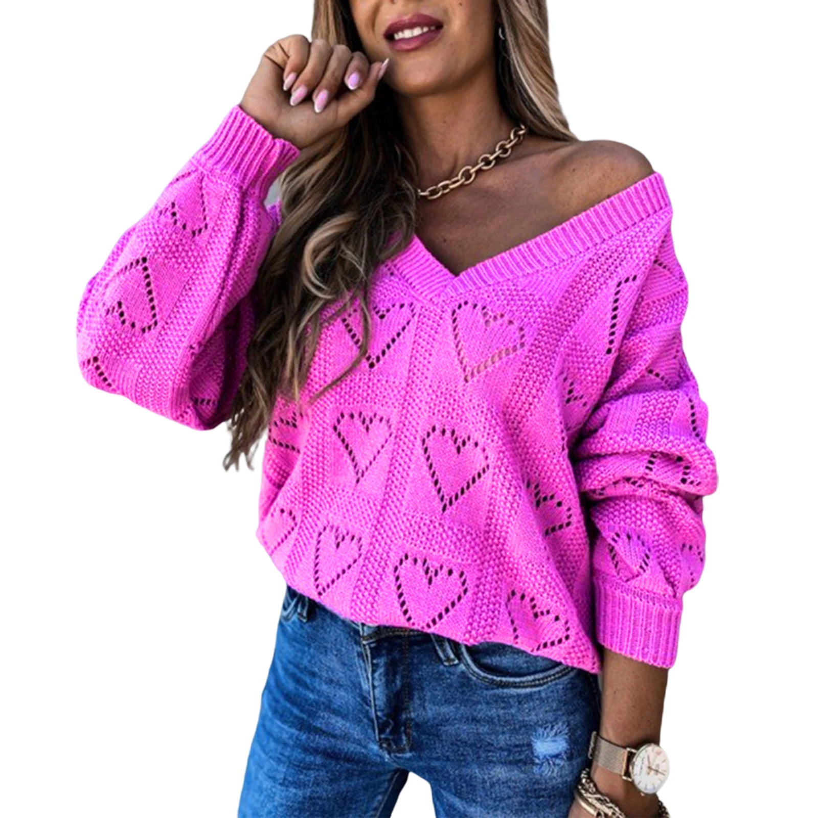 Women Casual Solid Color Sweater V Neck Long Sleeve Hollow Out design Heart Shape Ribbed Knitted Sweaters Outfits pullover tops
Women Casual Solid Color Sweater V Neck Long Sleeve Hollow Out design Heart Shape Ribbed Knitted Sweaters Outfits pullover tops