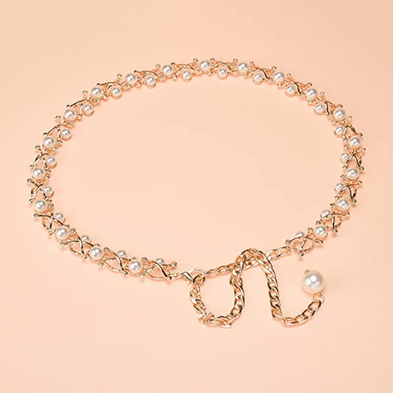 Belts for Women Gold Metal Chain Stretchy Strap Elegant Waist Belt With Pearls Designer Metal Thin Belts ceinture femme
Belts for Women Gold Metal Chain Stretchy Strap Elegant Waist Belt With Pearls Designer Metal Thin Belts ceinture femme