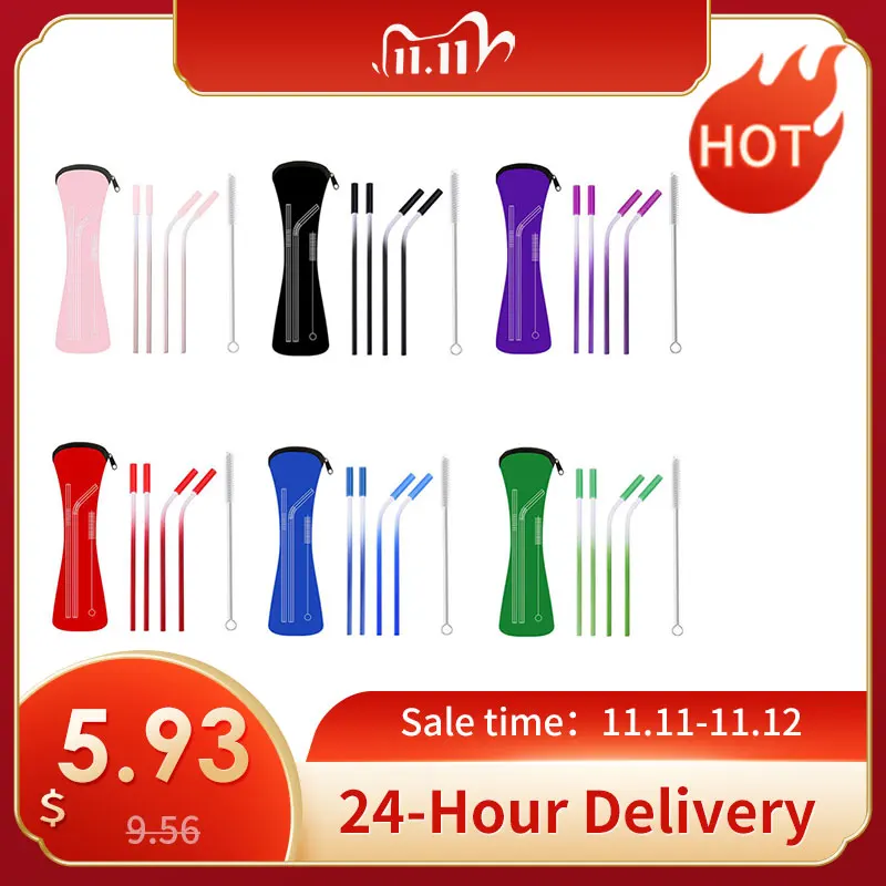 Stainless Steel Straws with Silicone Tips Cleaning Brush Carry Bag Reusable Drinking Straw Set Eco-Friendly Bar Party Accessory
Stainless Steel Straws with Silicone Tips Cleaning Brush Carry Bag Reusable Drinking Straw Set Eco-Friendly Bar Party Accessory