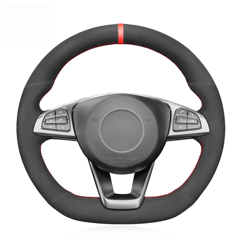 

Black Suede Red Marker Car Steering Wheel Cover for Mercedes Benz C200 C250 C300 B250 B260 A200 A250 Sport CLA220 CLS400 E200d