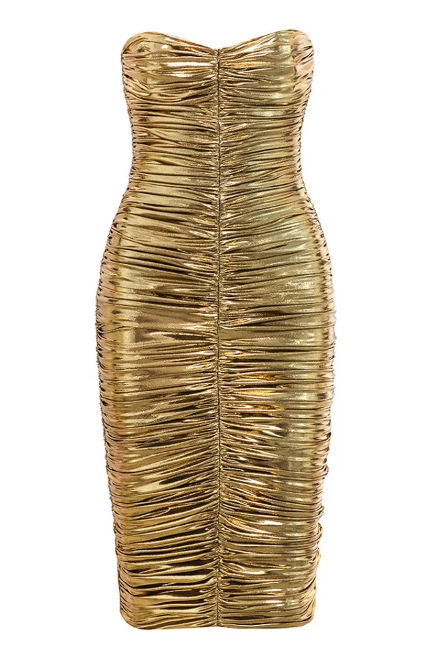 KLEEZY new metallic gold strapless dress women party off shoulder sexy knee-length pencil dress club party lady elegant dress
KLEEZY new metallic gold strapless dress women party off shoulder sexy knee-length pencil dress club party lady elegant dress