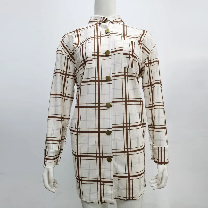 Fashion Women Plaid Print Shirts Single-breasted Design Pockets Decor Turn-down Collar Long Sleeve Autumn Casual Cardgian Top
Fashion Women Plaid Print Shirts Single-breasted Design Pockets Decor Turn-down Collar Long Sleeve Autumn Casual Cardgian Top