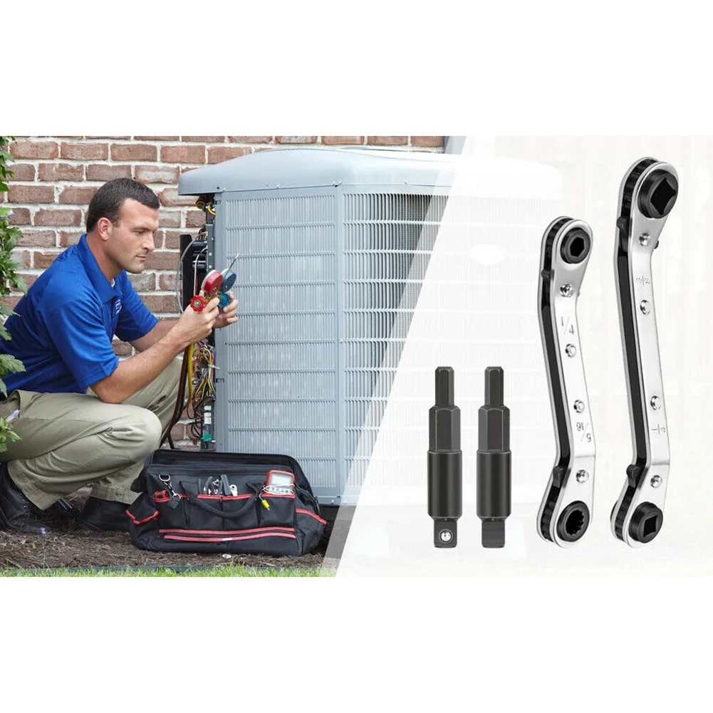 Double Head Ratchet Wrench Set 3/8" To 1/4" 5/16" 1/4" Refrigeration Hvac Service Repair Wrench With 2inch Hex Bit Adapters
Double Head Ratchet Wrench Set 3/8" To 1/4" 5/16" 1/4" Refrigeration Hvac Service Repair Wrench With 2inch Hex Bit Adapters