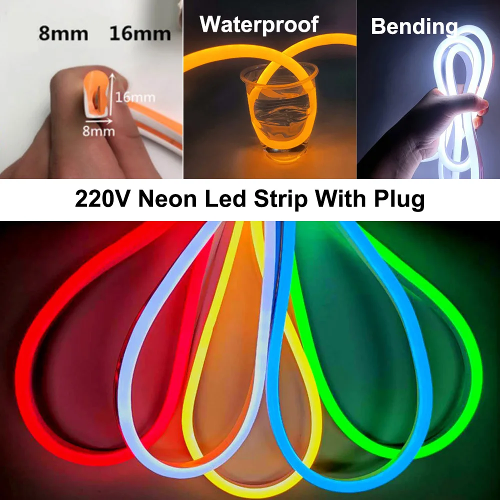 DIY 220V светодиодсветильник лента с разъемом SMD2835 гибкая высокой яркости уличная