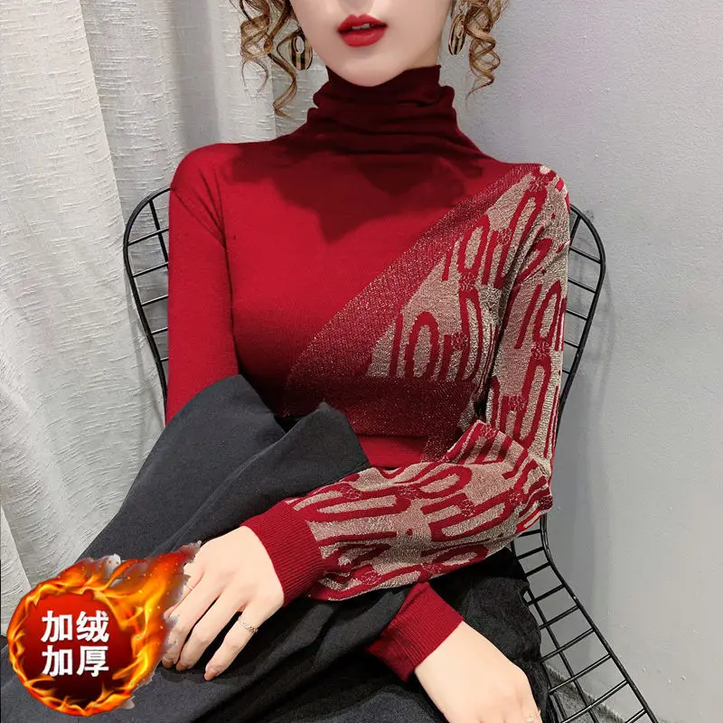 New pile high-neck bright silk sweater women's jacquard slim slim, bottomed knitted top wearing foreign style 
New pile high-neck bright silk sweater women's jacquard slim slim, bottomed knitted top wearing foreign style