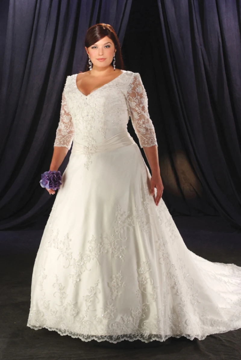 Embroidery Tailored Made White Ivory V-neckline Chapel Train 3/4 Sleeve Plus Size Wedding Dress louisvuigon vestido de noiva
Embroidery Tailored Made White Ivory V-neckline Chapel Train 3/4 Sleeve Plus Size Wedding Dress louisvuigon vestido de noiva