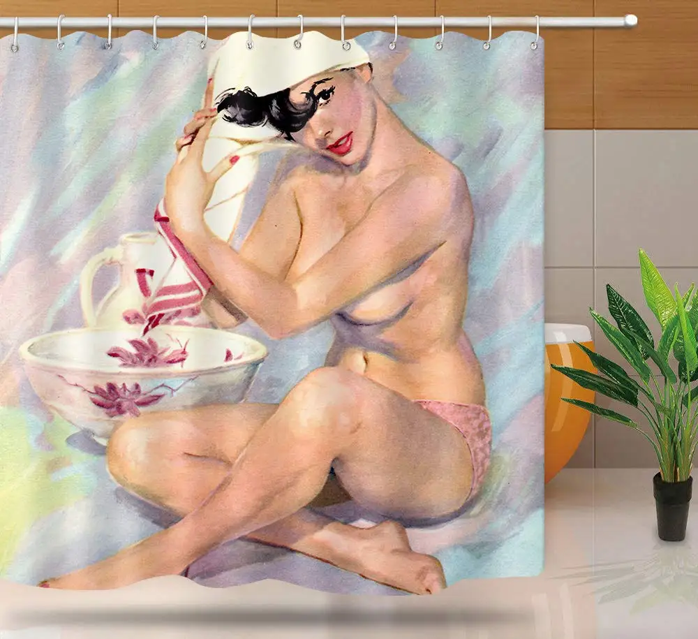Pretty Girl Bathing Design Watercolor Print Shower Curtain, Pinup Retro Vintage Theme Bath Curtain, Waterproof Upgrade Polyester
Pretty Girl Bathing Design Watercolor Print Shower Curtain, Pinup Retro Vintage Theme Bath Curtain, Waterproof Upgrade Polyester