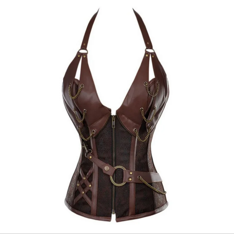 Retro Bustiers Corsets 14 Steel Bone Steampunk Burlesque Black Brown Leather Halter Bustiers Corset With Thong Sexy Lingerie 6XL
Retro Bustiers Corsets 14 Steel Bone Steampunk Burlesque Black Brown Leather Halter Bustiers Corset With Thong Sexy Lingerie 6XL