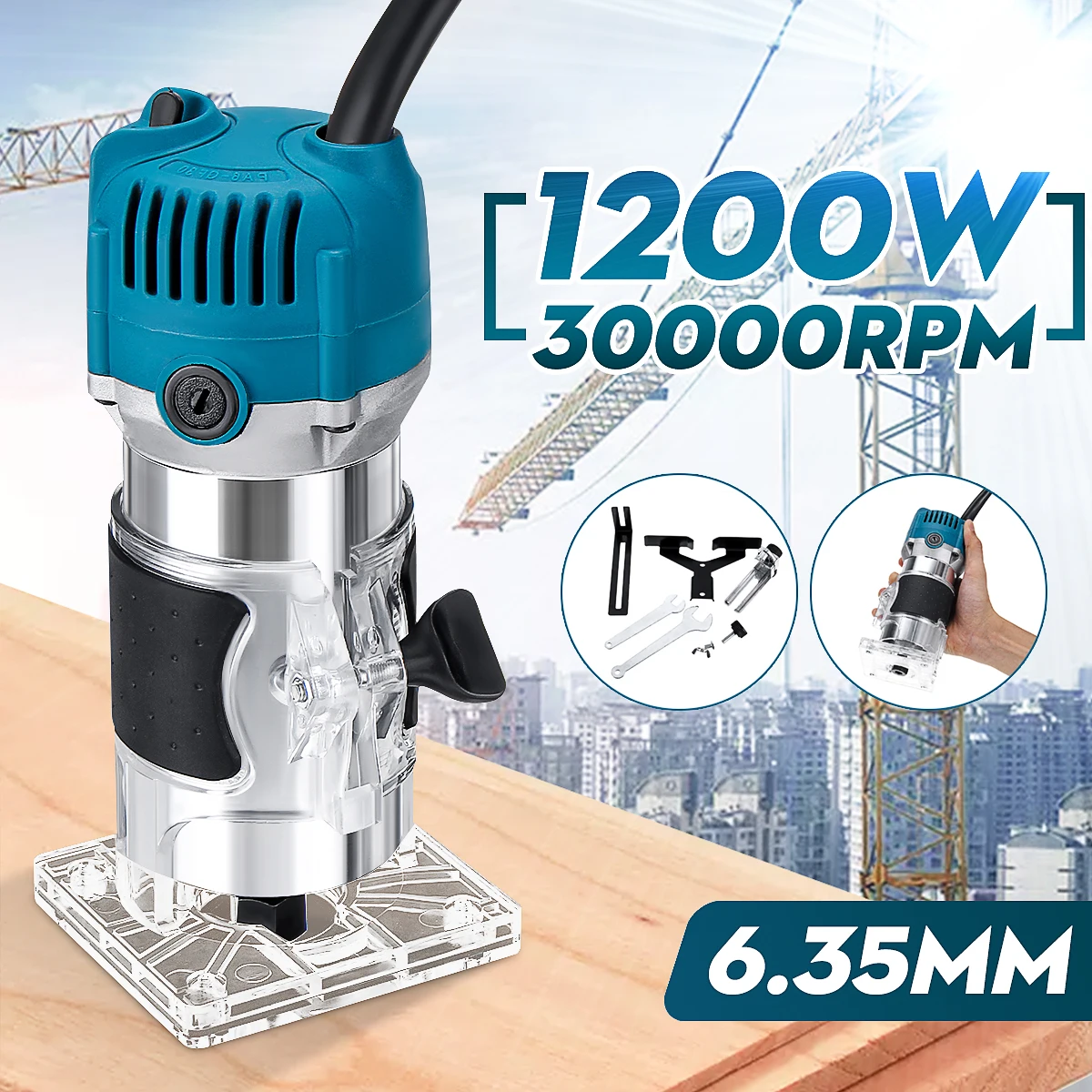 1200W Electric Trimmer 30000r/min Electric Wood Laminate Edge Hand Trimmer Router Joiners Set Woodworking 6.35mm Collet Carving
1200W Electric Trimmer 30000r/min Electric Wood Laminate Edge Hand Trimmer Router Joiners Set Woodworking 6.35mm Collet Carving