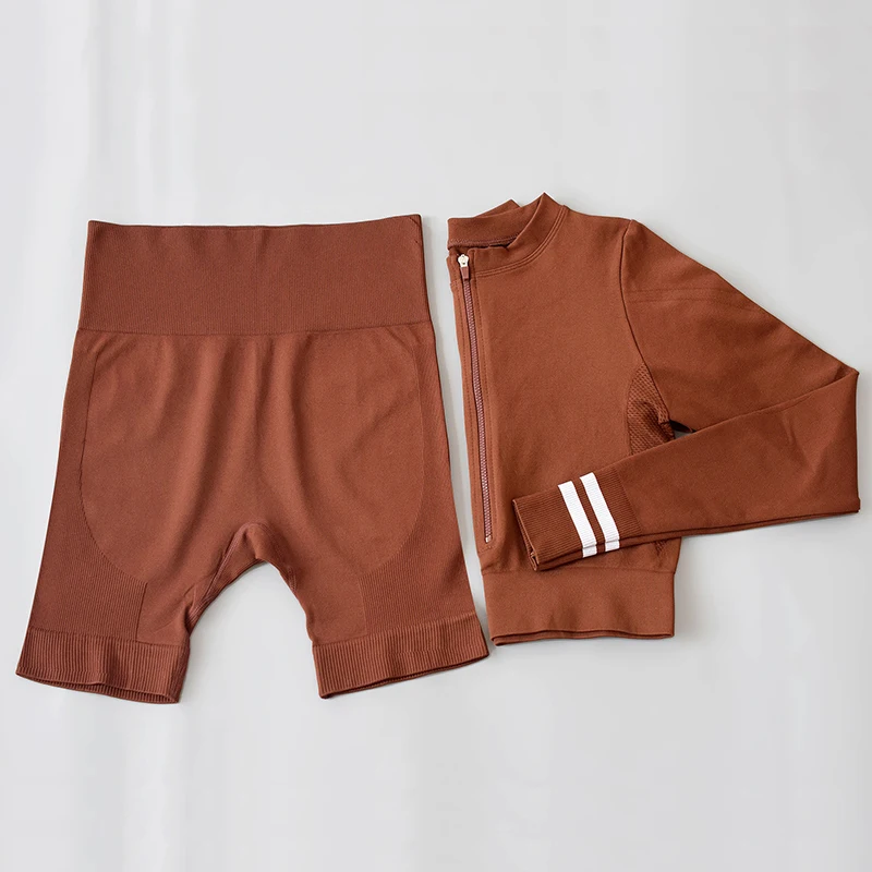 Workout Clothes For Women Seamless Yoga Set Gym Clothing Fitness Running Shorts Long Sleeve Top With Zipper 2 Pieces Sports Suit
Workout Clothes For Women Seamless Yoga Set Gym Clothing Fitness Running Shorts Long Sleeve Top With Zipper 2 Pieces Sports Suit