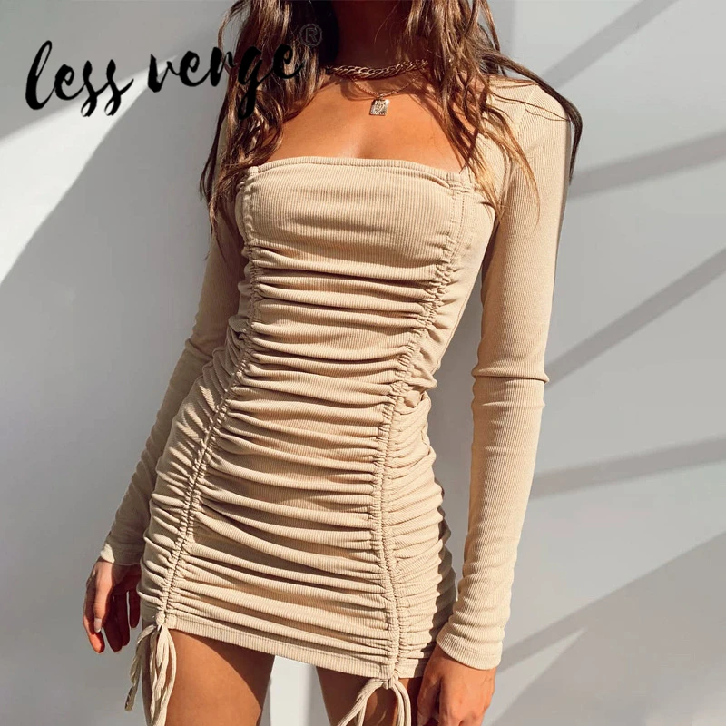 Lessverge Women Sexy Mini Dress Long Sleeve Solid Color Adjustable Lace Up Ruched Slim Fit Chic Female Autumn Dress
Lessverge Women Sexy Mini Dress Long Sleeve Solid Color Adjustable Lace Up Ruched Slim Fit Chic Female Autumn Dress