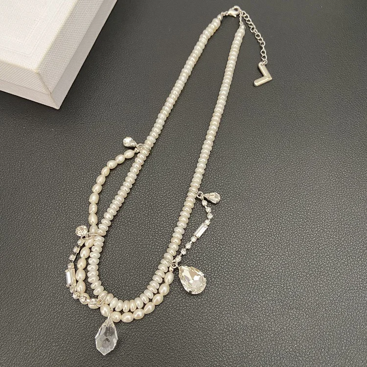 

Ожерелье из пресноводного жемчуга с кристаллами простое ожерелье с цепочкой до ключиц из натурального жемчуга