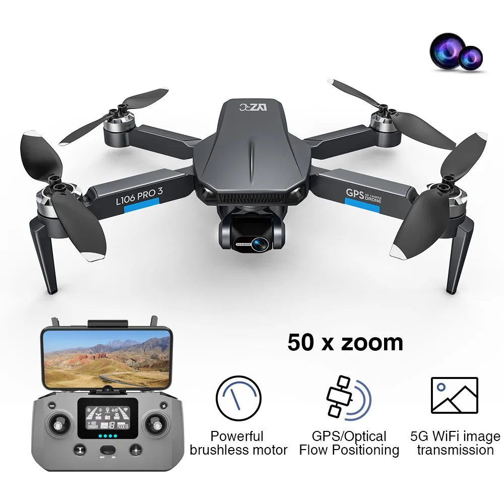 Drone L106PRO3 Brushless 4k HD Aircraft Three-axis Mechanical Electronic Anti-shake Gimbal Four-axis Aircraft
Drone L106PRO3 Brushless 4k HD Aircraft Three-axis Mechanical Electronic Anti-shake Gimbal Four-axis Aircraft