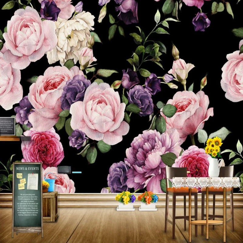 

Customized 3D Photo Wallpaper Mural Hand Painted Rose Peony Flower Living Room Home Decor Wall Paper Background