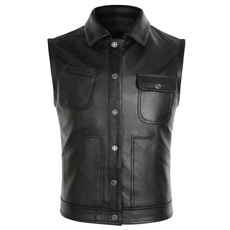 2020 Black Men Short Biker's Leather Plus Size XXXXL Single Breasted Genuine Cowhide Spring Slim Fit Motorcycle Vest
2020 Black Men Short Biker's Leather Plus Size XXXXL Single Breasted Genuine Cowhide Spring Slim Fit Motorcycle Vest
