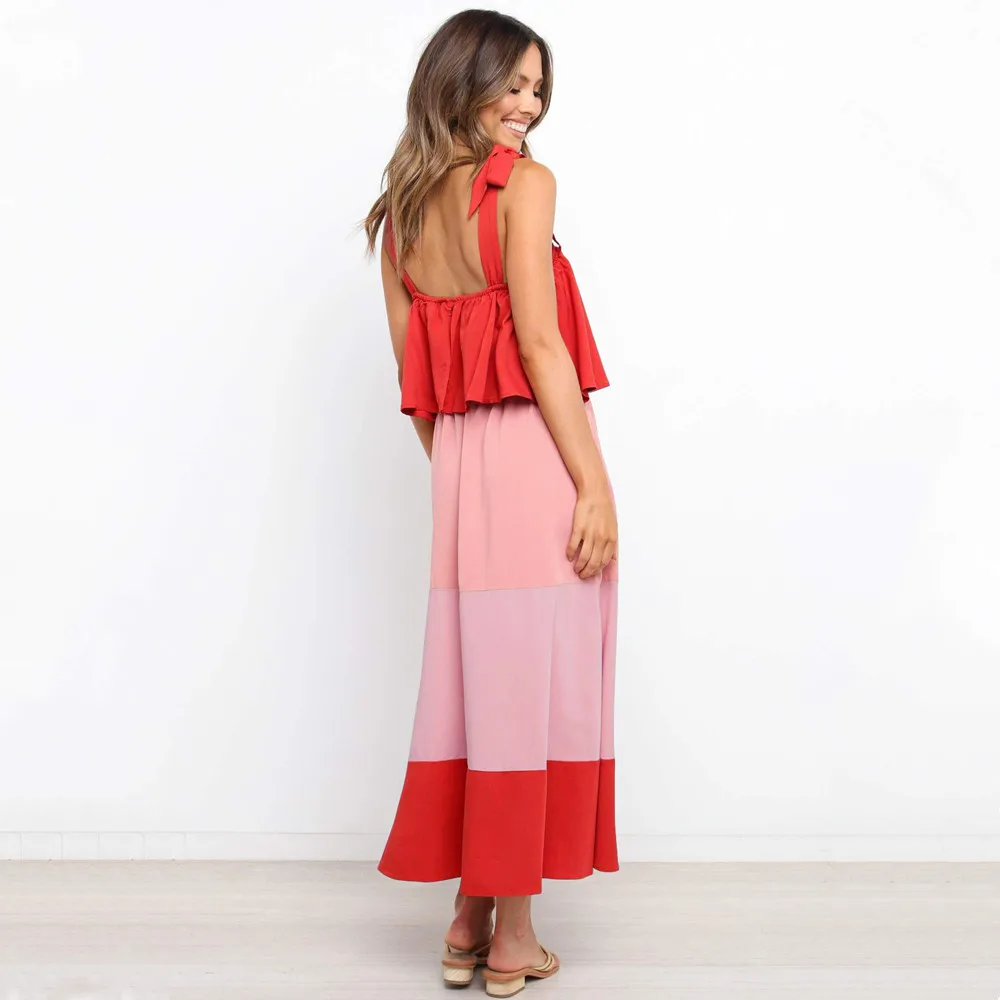 2021 Summer Vacation Beach Strap Maxi Dress Color Patchwork Ruffles Sleeveless Long Party Dress Robe Vestidos Female clothing
2021 Summer Vacation Beach Strap Maxi Dress Color Patchwork Ruffles Sleeveless Long Party Dress Robe Vestidos Female clothing