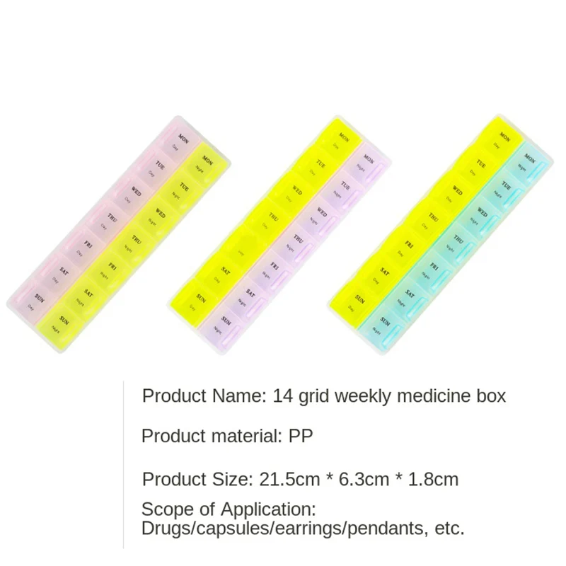Pill Case Weekly Medicine 14 Grid Pill Organizer Plastic Medicine Storage Dispenser Cutter Drug Cases for Home Travel
Pill Case Weekly Medicine 14 Grid Pill Organizer Plastic Medicine Storage Dispenser Cutter Drug Cases for Home Travel