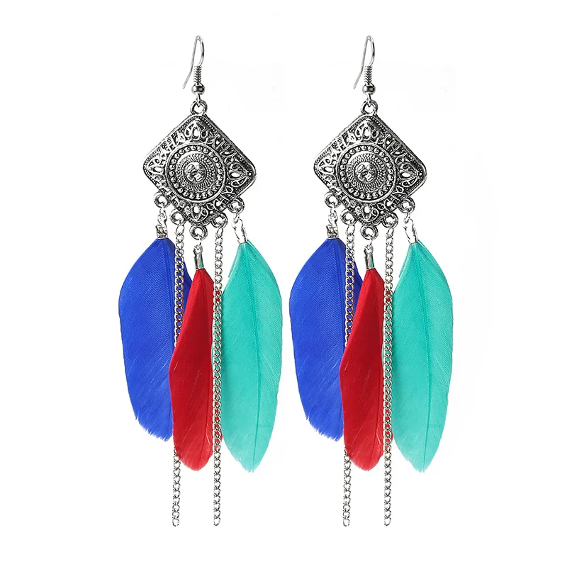 Bohemian Diamond Geometric Feather Tassel Earrings Vintage National Style Cutout Pattern Ear Pendant
Bohemian Diamond Geometric Feather Tassel Earrings Vintage National Style Cutout Pattern Ear Pendant