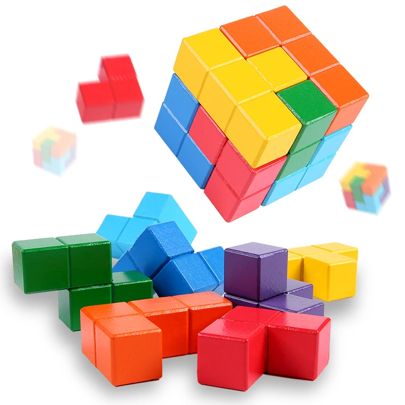 Children's Jigsaw Puzzle Building Block Cube Tetris Early Zabawki Drewniane Education Toy DD60TM | Игрушки и хобби