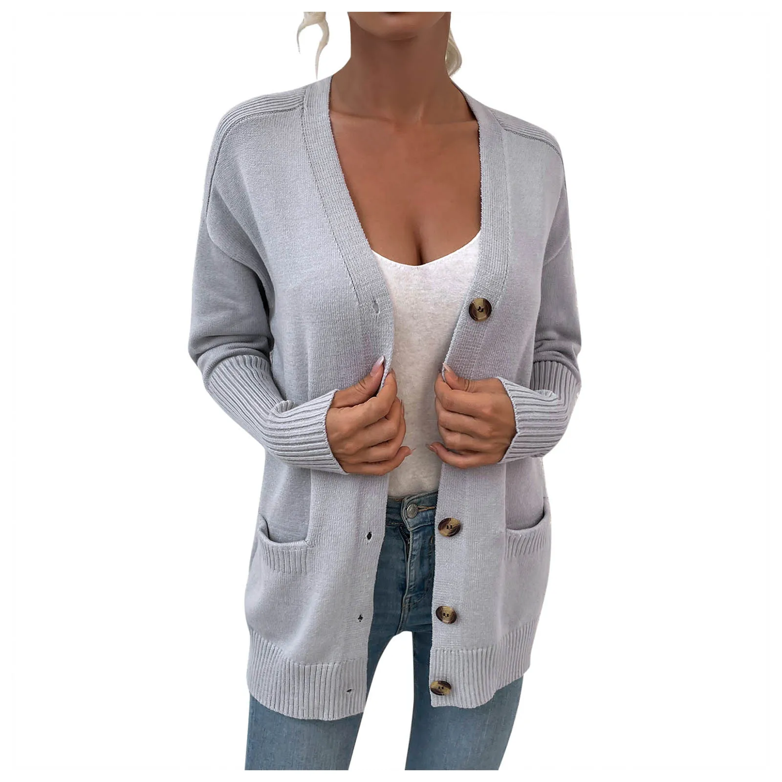 Loose Coat Color Knitted Button Cardigan Women's Solid Pocket Sweater Sweater Oversized
Loose Coat Color Knitted Button Cardigan Women's Solid Pocket Sweater Sweater Oversized