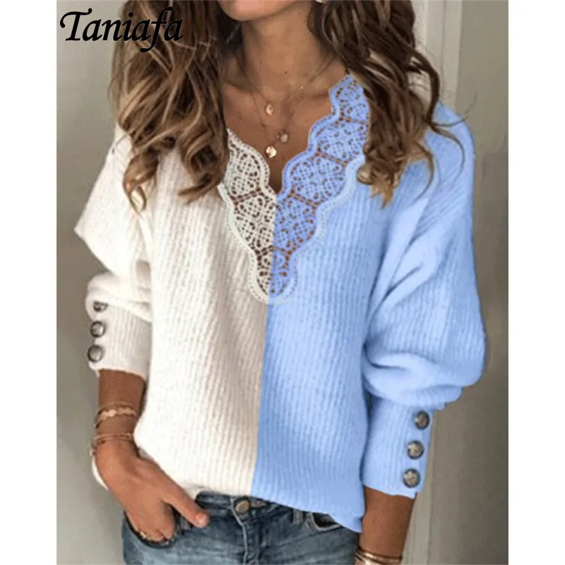 Fashion Women Long Sleeve V Neck Sweater Color Block Lace Pullover Sweater Oversize Jumper Top Winter New
Fashion Women Long Sleeve V Neck Sweater Color Block Lace Pullover Sweater Oversize Jumper Top Winter New