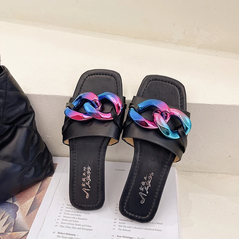 2021 New Summer Design Sandal Luxury Women Slippers Multicolor Chain Flat leather Office Women Shoes Causal Slides Outdoor
2021 New Summer Design Sandal Luxury Women Slippers Multicolor Chain Flat leather Office Women Shoes Causal Slides Outdoor