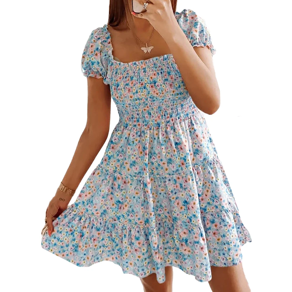 Women Floral Summer Dress Square Collar Boho Mini Dress Vintage Short Sleeve Casual Beach Dress A-line Backless Sundress
Women Floral Summer Dress Square Collar Boho Mini Dress Vintage Short Sleeve Casual Beach Dress A-line Backless Sundress