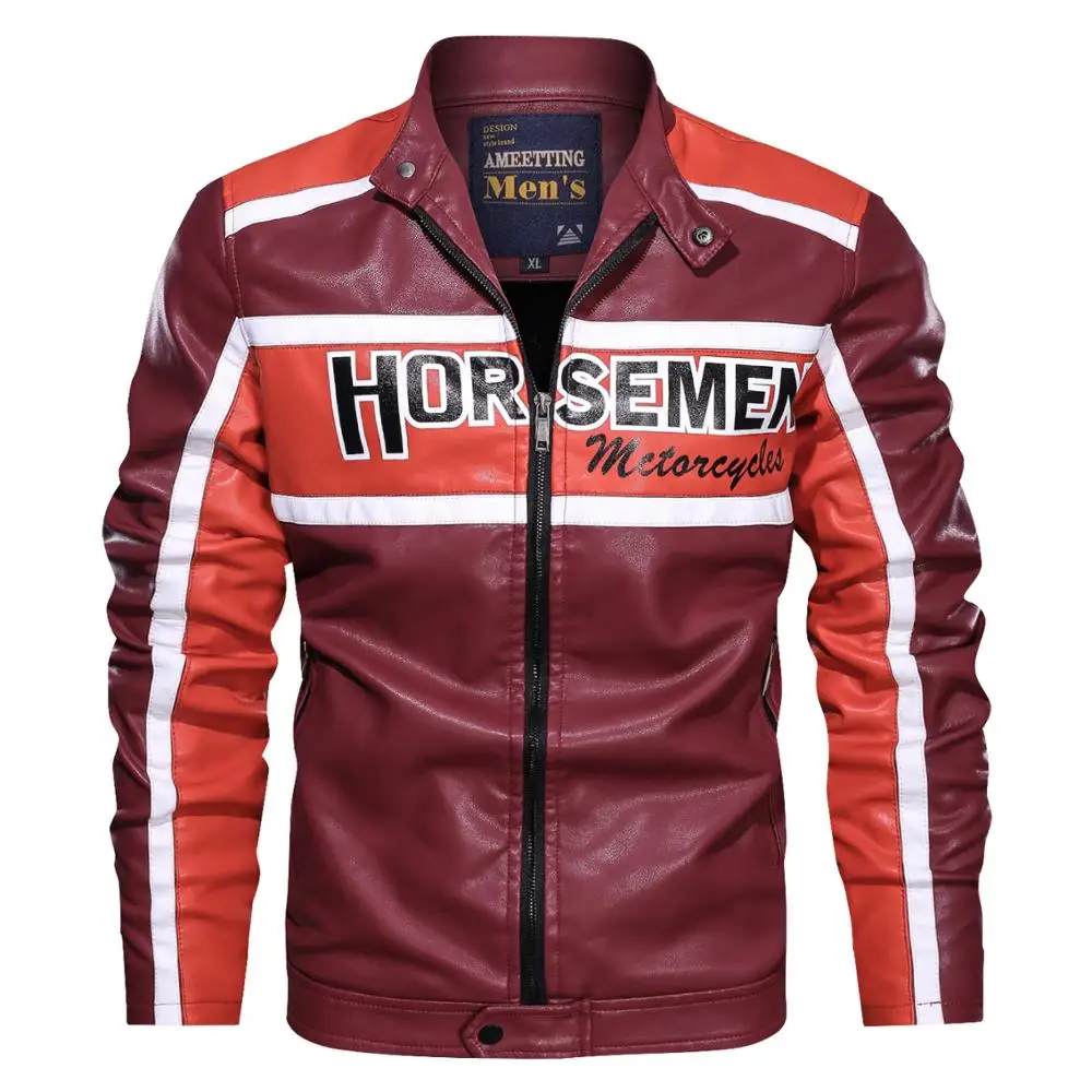 Men Autumn/Winter Motorcycle Artificial PU Leather Jacket Splicing Contrasting Bomber Coat Lining Wool Zipper Leather Coat
Men Autumn/Winter Motorcycle Artificial PU Leather Jacket Splicing Contrasting Bomber Coat Lining Wool Zipper Leather Coat