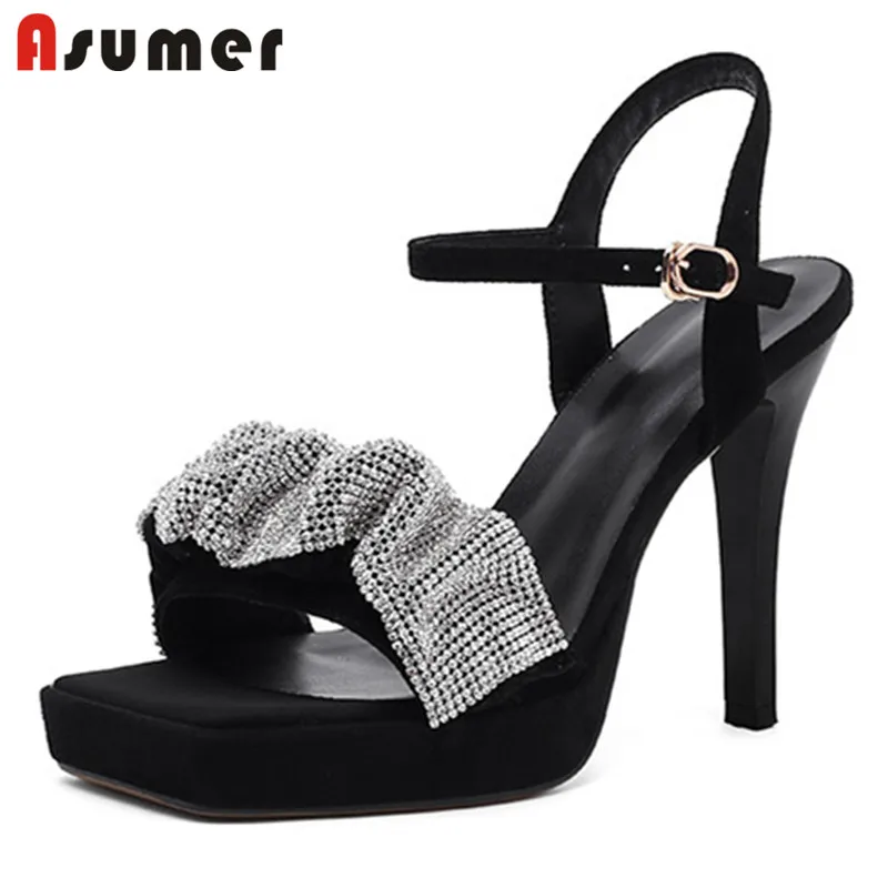 Asumer 2021 Newest Women Sandals Suede Leather Thin High Heels Sandals Crystal Sexy Party Wedding Shoes Women Platform Sandals
Asumer 2021 Newest Women Sandals Suede Leather Thin High Heels Sandals Crystal Sexy Party Wedding Shoes Women Platform Sandals