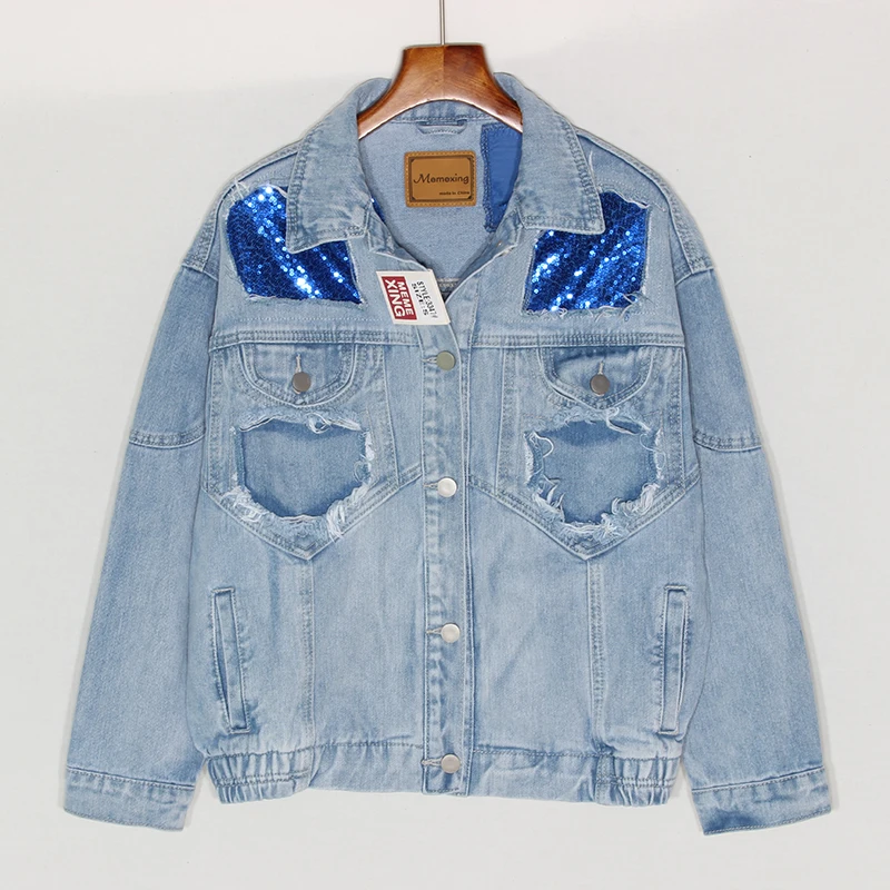 Korean Spring Holes Sequins Patch Design Denim Jacket Coat Women Student Outerwear Loose Long sleeve Short Jeans Jacket Female
Korean Spring Holes Sequins Patch Design Denim Jacket Coat Women Student Outerwear Loose Long sleeve Short Jeans Jacket Female