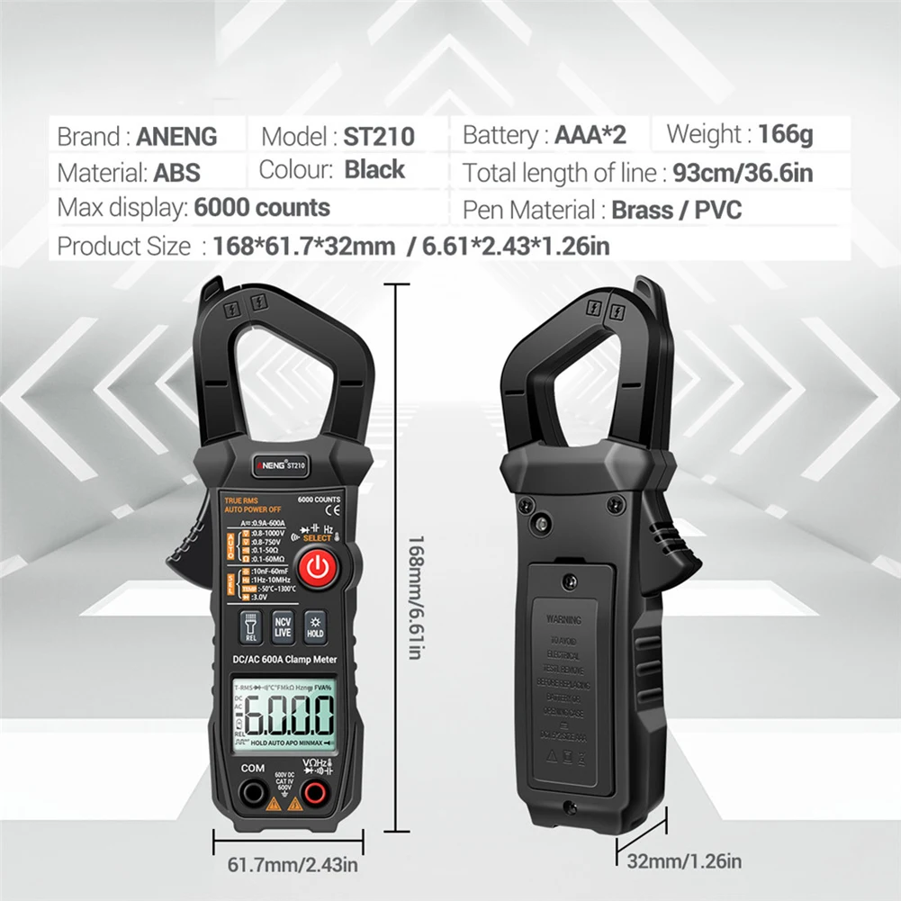 ANENG ST210 Professional Digital Multimeter Clamp Meter DC/AC 600A Current Tester 6000 Counts True RMS Ampere Meter for Eletric
ANENG ST210 Professional Digital Multimeter Clamp Meter DC/AC 600A Current Tester 6000 Counts True RMS Ampere Meter for Eletric