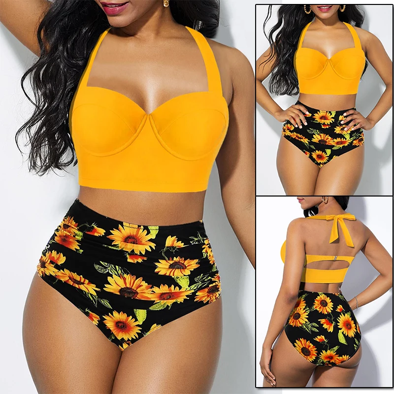 Women Fashion Sunflower Print Sleeveless Bikini Set Top Shorts Two Piece Set Swimsuit Bathing Suit Swimwear Beach Wear Tankinis
Women Fashion Sunflower Print Sleeveless Bikini Set Top Shorts Two Piece Set Swimsuit Bathing Suit Swimwear Beach Wear Tankinis