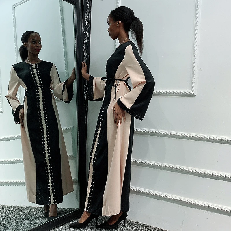 

Siskakia Lace Patchwork Long Dress Arabian Dubai Islamic Abaya Dresses Fashion Middle Africa Muslim Clothes Eid Wears 2020 New