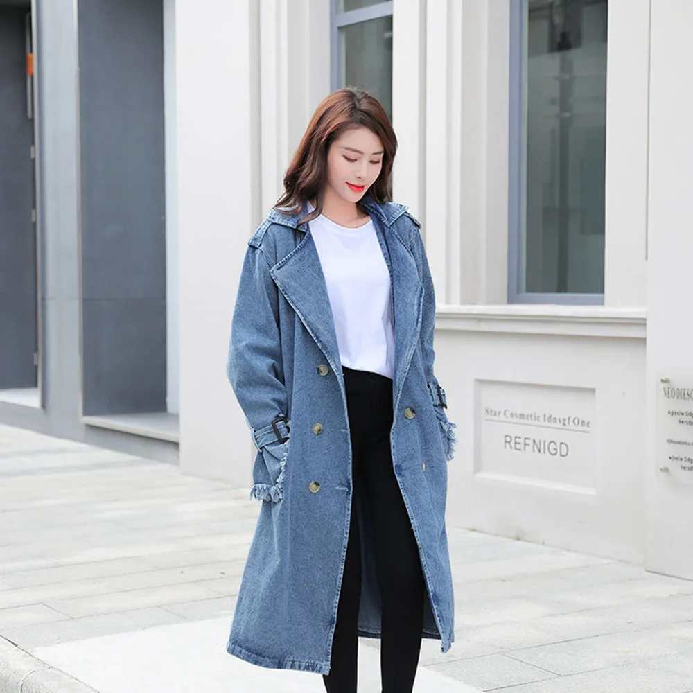 Fashion Women Long Jean Trench Coat Ladies Loose Double-Breasted Denim Jackets Windbreaker with Belt Female Oversized Outerwear
Fashion Women Long Jean Trench Coat Ladies Loose Double-Breasted Denim Jackets Windbreaker with Belt Female Oversized Outerwear