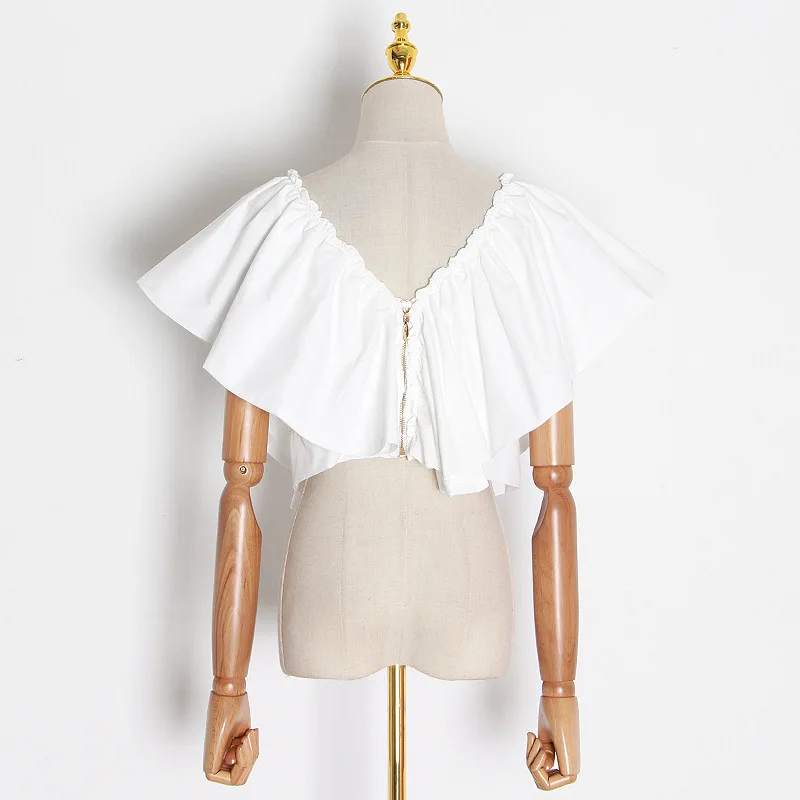 Casual Solid Short Ruffles Women Shirt Round Neck Butterfly Sleeve Sexy Ruched Elegant Blouse For Female Clothing
Casual Solid Short Ruffles Women Shirt Round Neck Butterfly Sleeve Sexy Ruched Elegant Blouse For Female Clothing