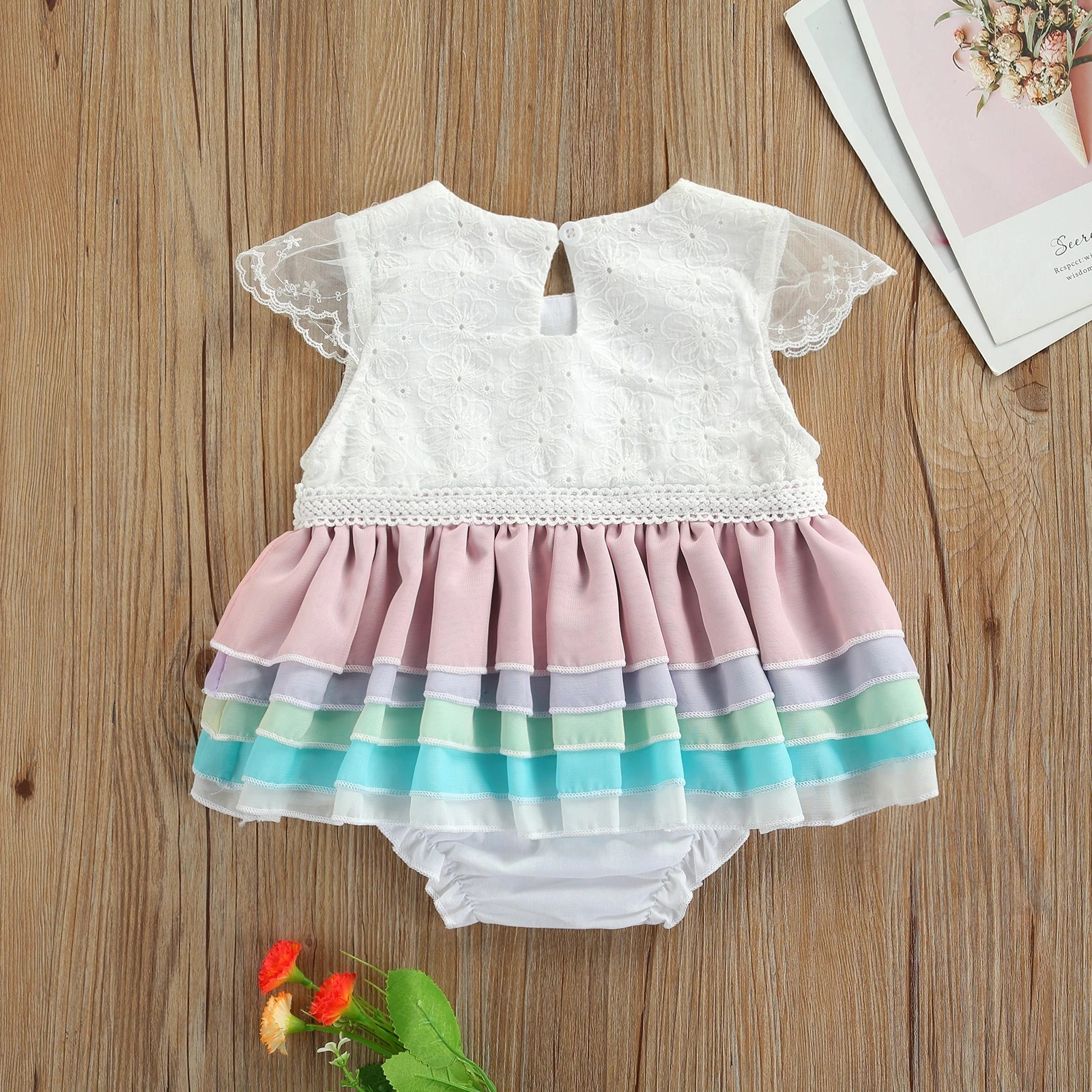 Baby Girls Casual Romper, White Round Collar Short Sleeve Jumpsuits with Multiple Layer Hem
Baby Girls Casual Romper, White Round Collar Short Sleeve Jumpsuits with Multiple Layer Hem