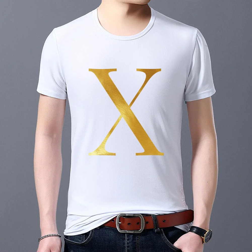 Summer Basic Men's Street T-shirt Casual White All-match 26 English X Letter Gold Hot Stamping Round Neck Slim S-5XL Youth Shirt
Summer Basic Men's Street T-shirt Casual White All-match 26 English X Letter Gold Hot Stamping Round Neck Slim S-5XL Youth Shirt