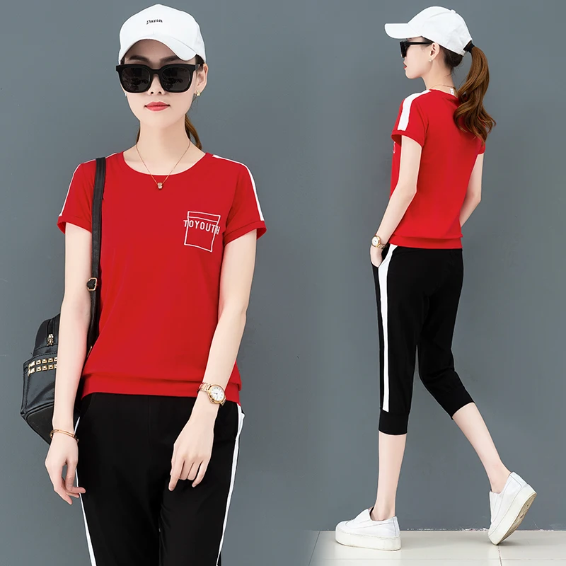 Large Size Cotton Two Piece Set Fashion Short Sleeved Top Cropped Trousers Summer Sweat Suit Women Clothes Purple Red Black
Large Size Cotton Two Piece Set Fashion Short Sleeved Top Cropped Trousers Summer Sweat Suit Women Clothes Purple Red Black