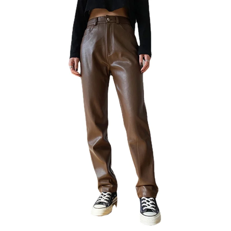 Faux PU Leather Pants For Women Trouser High Waist Straight Leg Pants Fashion Brown Casual Vintage Leisure Pants Streetwear
Faux PU Leather Pants For Women Trouser High Waist Straight Leg Pants Fashion Brown Casual Vintage Leisure Pants Streetwear