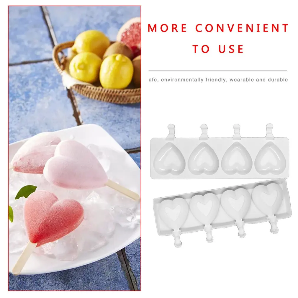 4 Cavity Ice Cream Mold Popsicle Silicone Molds DIY Homemade Fruit Juice Dessert Ice Pop Lolly Tray Mould Heart Shape
4 Cavity Ice Cream Mold Popsicle Silicone Molds DIY Homemade Fruit Juice Dessert Ice Pop Lolly Tray Mould Heart Shape