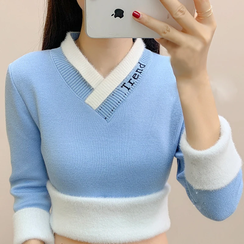 Thickened V-neck Slim Sweatshirt Women's Fashion Letter Print Knitted Pullover 2021 Winter Warm All-in-one Velvet Corset Women
Thickened V-neck Slim Sweatshirt Women's Fashion Letter Print Knitted Pullover 2021 Winter Warm All-in-one Velvet Corset Women