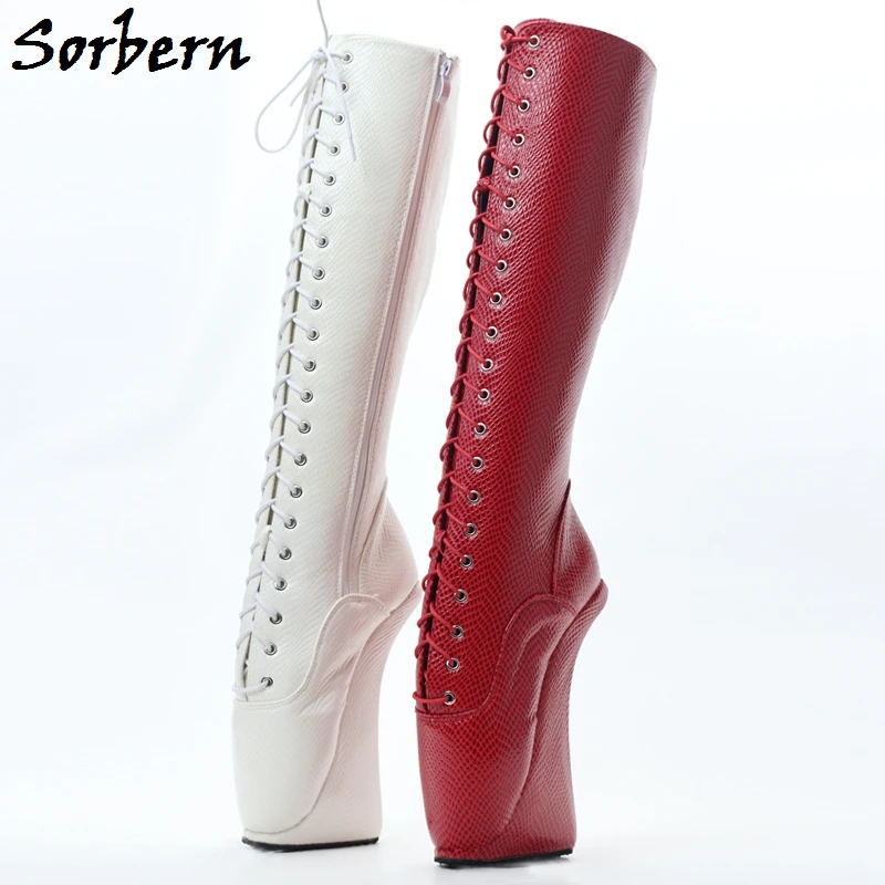 

Sorbern Snake Patent Ballet Boots Knee High Fetish Shoes No Heels Lace Up Plus Size 15 Womens Shoes Custom Wide Fit Legs