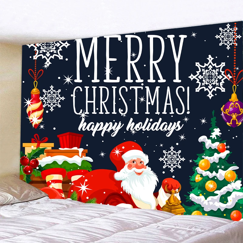 

Merry Christmas Tapestry Wall Hanging Santa Claus Elk Snowman Wall Tapestry Beautiful Christmas Garland Wall Carpets Dorm Decor