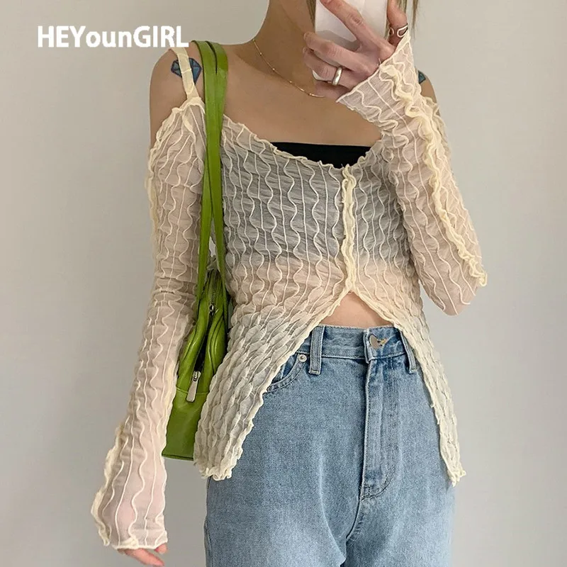 HEYounGIRL сексуальный сетчатый укороченный топ с открытыми плечами и длинными рукавами, Женская Осенняя Прозрачная Футболка с V-образным вырез...
HEYounGIRL сексуальный сетчатый укороченный топ с открытыми плечами и длинными рукавами, Женская Осенняя Прозрачная Футболка с V-образным вырез...